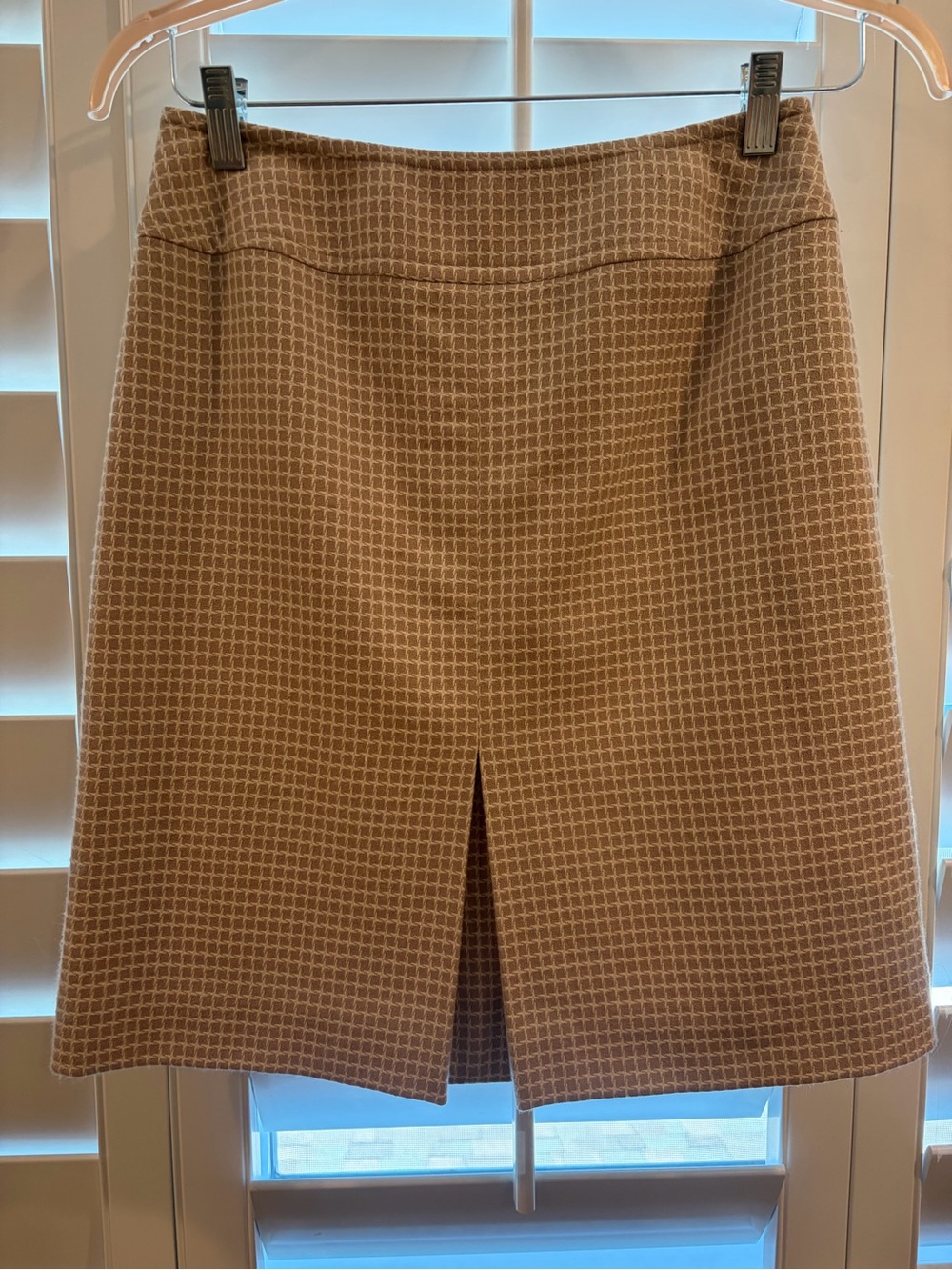 Rena Rowan 100% Pure Wool Beige Houndstooth Micro Check Pencil Skirt
